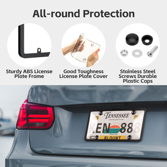 License Plate Cover & Frames, 2 Pack Clear License Plate Protector, ABS Car Front/Rear License Plate Frame with Screws Caps, Fit Any Standard US Plates