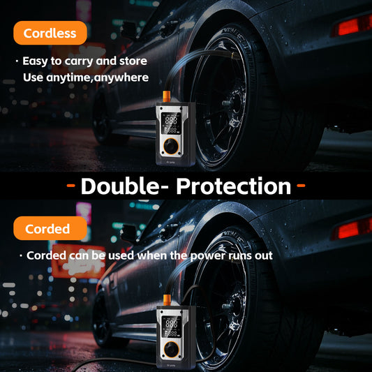 Tire Inflator Portable Air Compressor - 150 PSI Air Pump For Car Tires with 10000mAh Battery, Cordless Tire Pump with LED Light & Digital Pressure Gauge for Car, Motorcycle, Bicycle, Balls