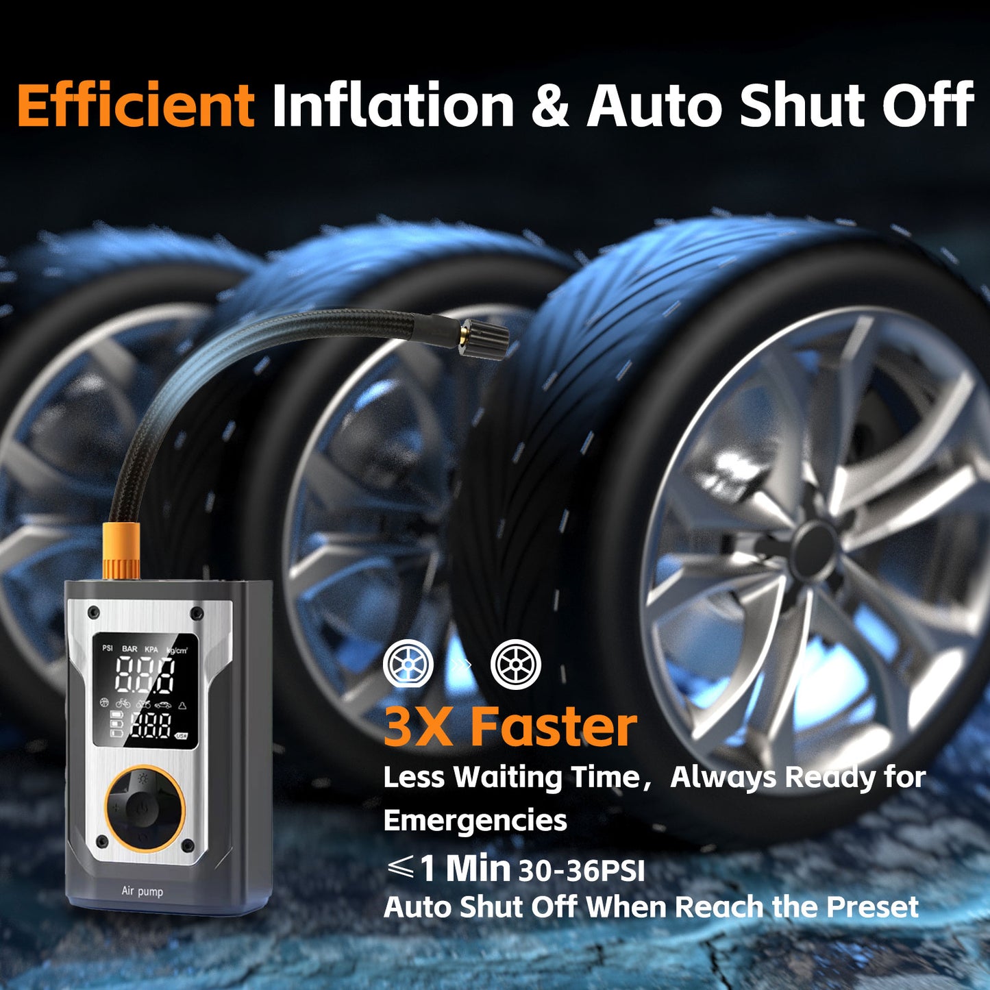 Tire Inflator Portable Air Compressor - 150 PSI Air Pump For Car Tires with 10000mAh Battery, Cordless Tire Pump with LED Light & Digital Pressure Gauge for Car, Motorcycle, Bicycle, Balls