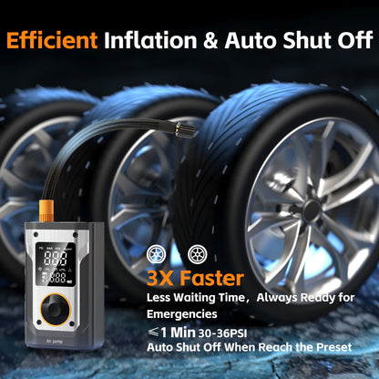 Tire Inflator Portable Air Compressor - 150 PSI Air Pump For Car Tires with 10000mAh Battery, Cordless Tire Pump with LED Light & Digital Pressure Gauge for Car, Motorcycle, Bicycle, Balls