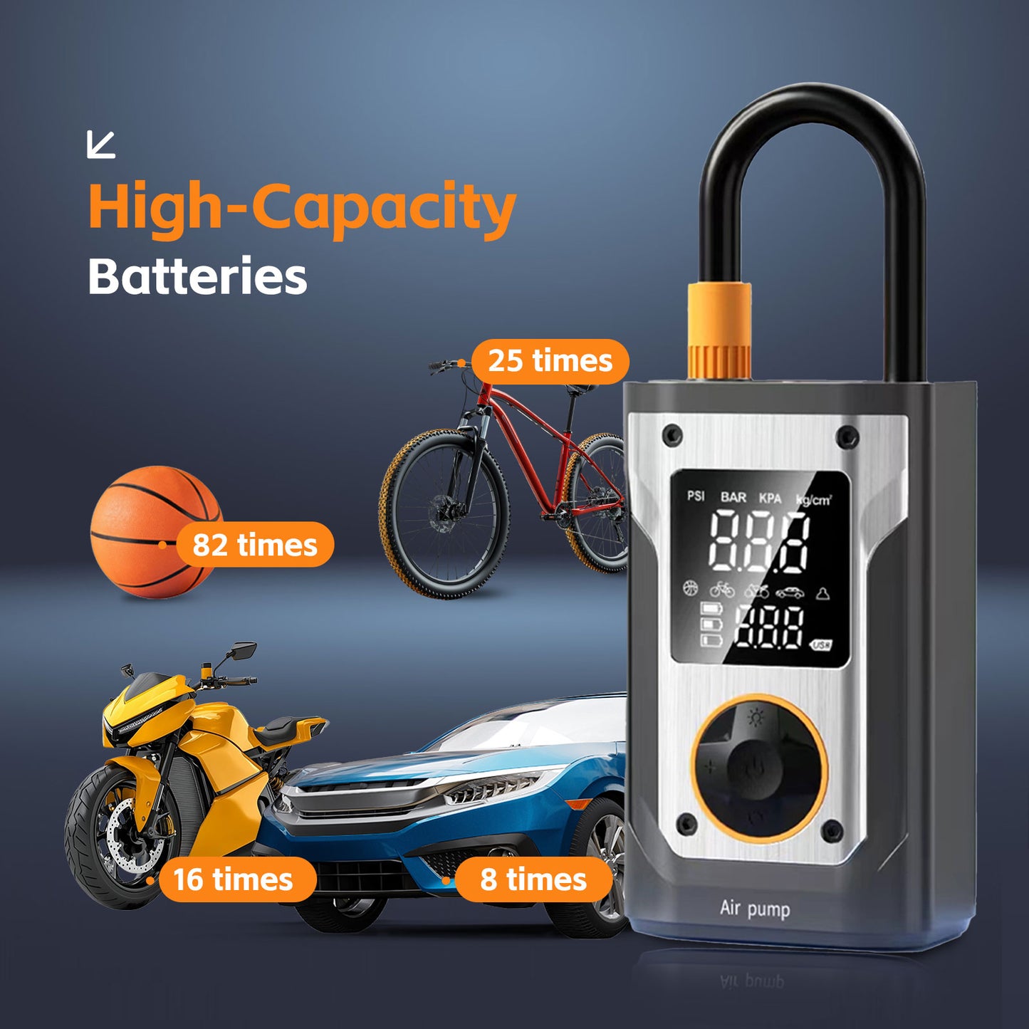 Tire Inflator Portable Air Compressor - 150 PSI Air Pump For Car Tires with 10000mAh Battery, Cordless Tire Pump with LED Light & Digital Pressure Gauge for Car, Motorcycle, Bicycle, Balls