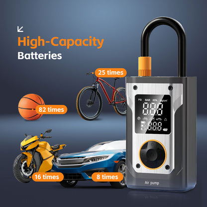 Tire Inflator Portable Air Compressor - 150 PSI Air Pump For Car Tires with 10000mAh Battery, Cordless Tire Pump with LED Light & Digital Pressure Gauge for Car, Motorcycle, Bicycle, Balls