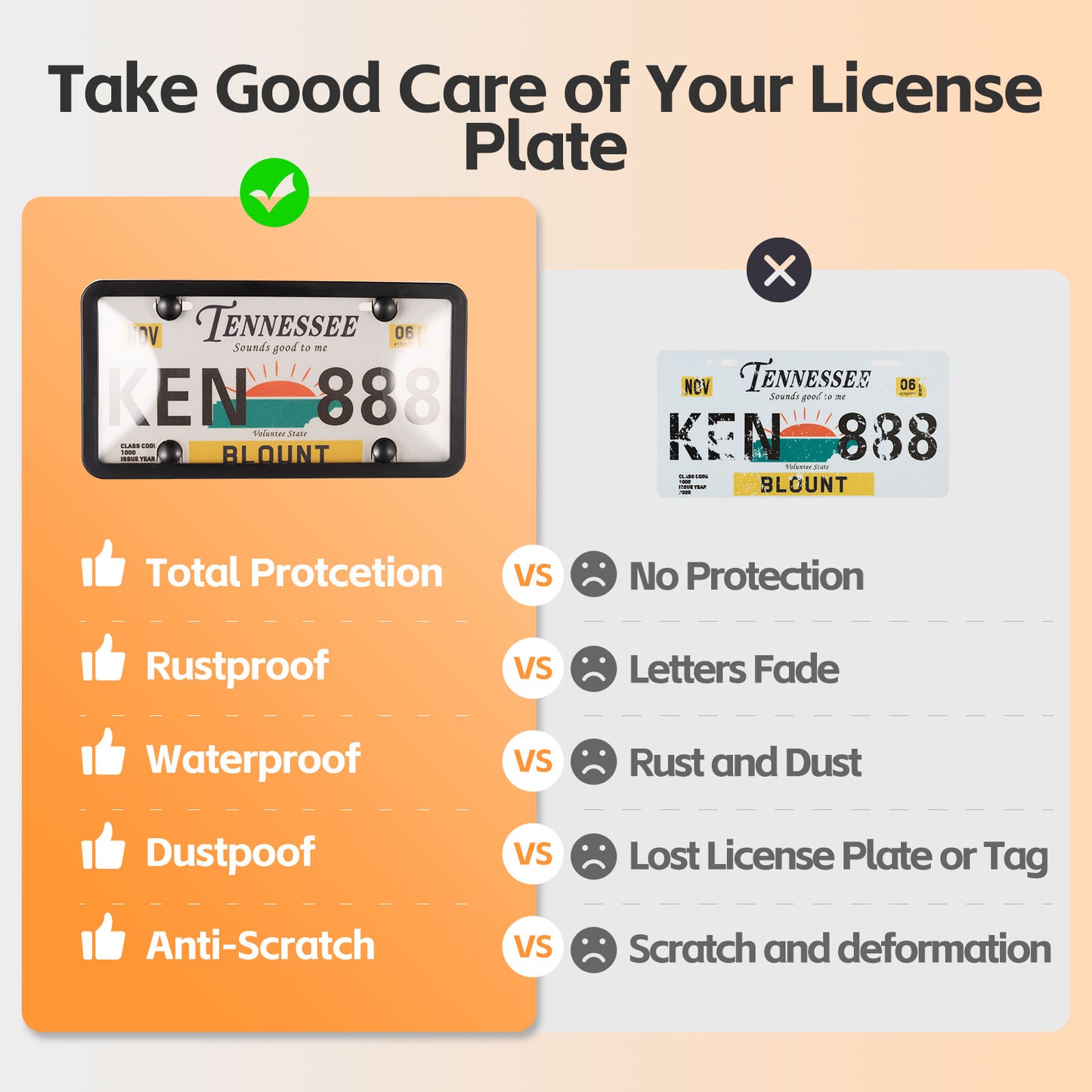 License Plate Cover & Frames, 2 Pack Clear License Plate Protector, ABS Car Front/Rear License Plate Frame with Screws Caps, Fit Any Standard US Plates