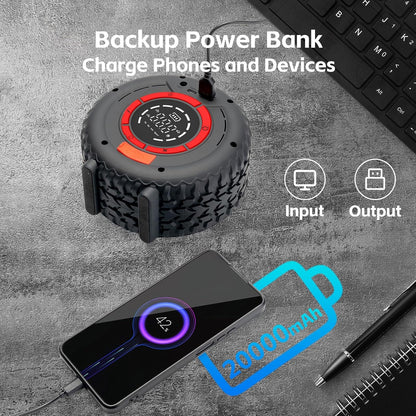 Jump Starter with Air Compressor, 5000A 150PSI Car Battery Jump Starter (All Gas/9.0L Diesel), 12V Jump Box Car Battery Jumper Starter Portable with Smart Jumper Cables, Tire Inflator, LED Light