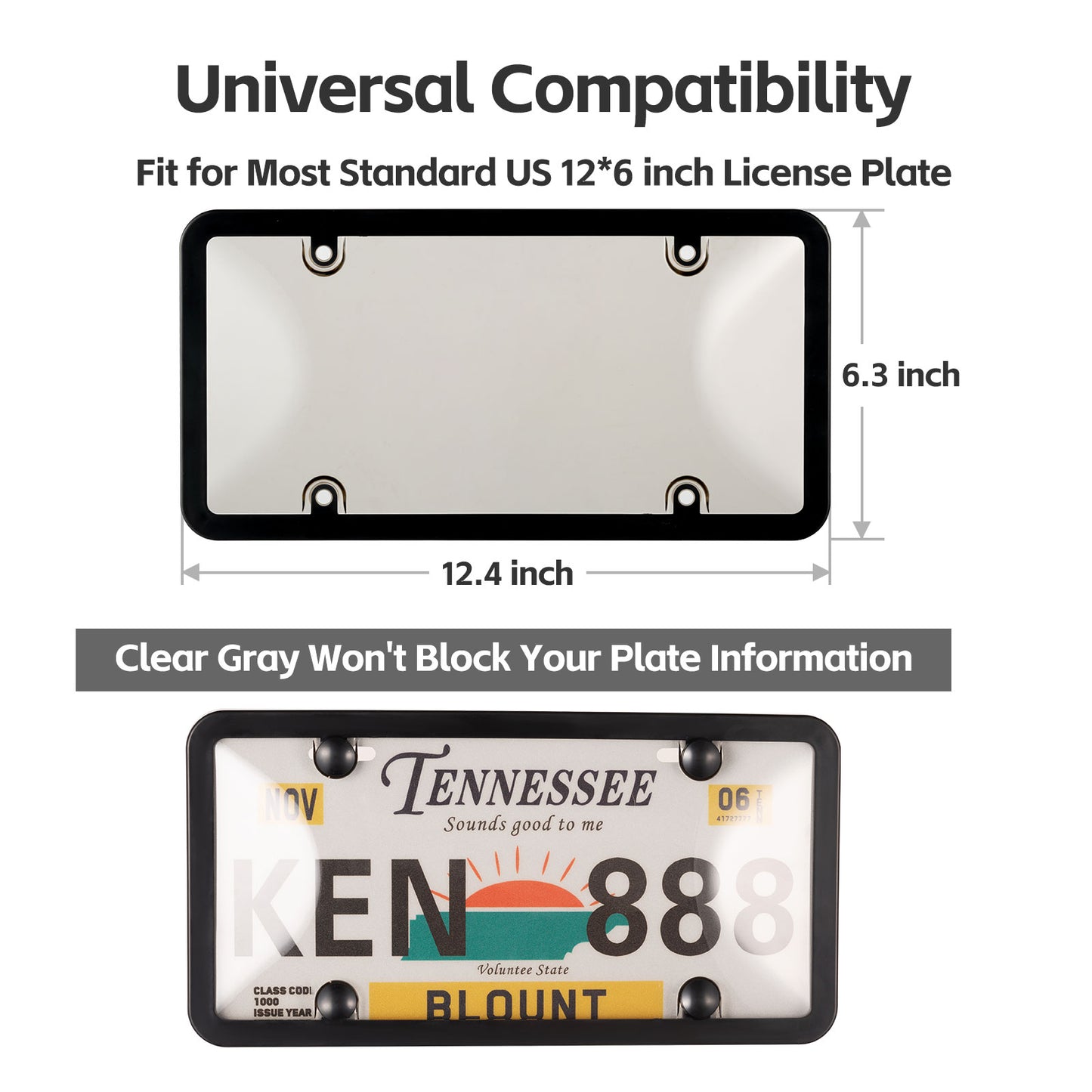 License Plate Cover & Frames, 2 Pack Clear License Plate Protector, ABS Car Front/Rear License Plate Frame with Screws Caps, Fit Any Standard US Plates